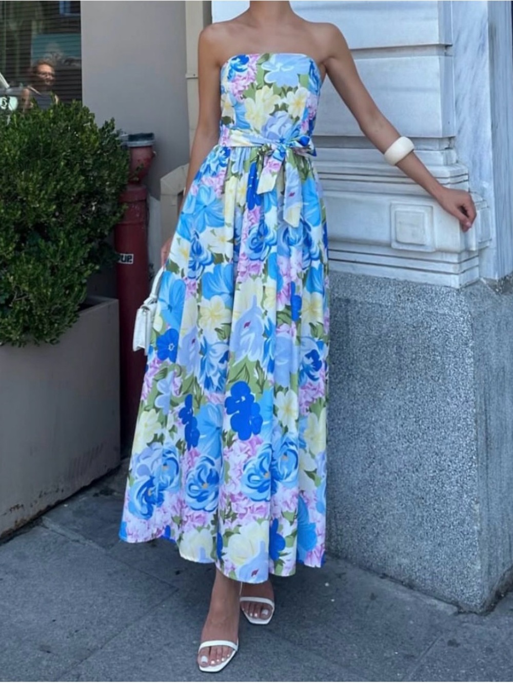 Women’s maxi floral strapless dress with belt size S